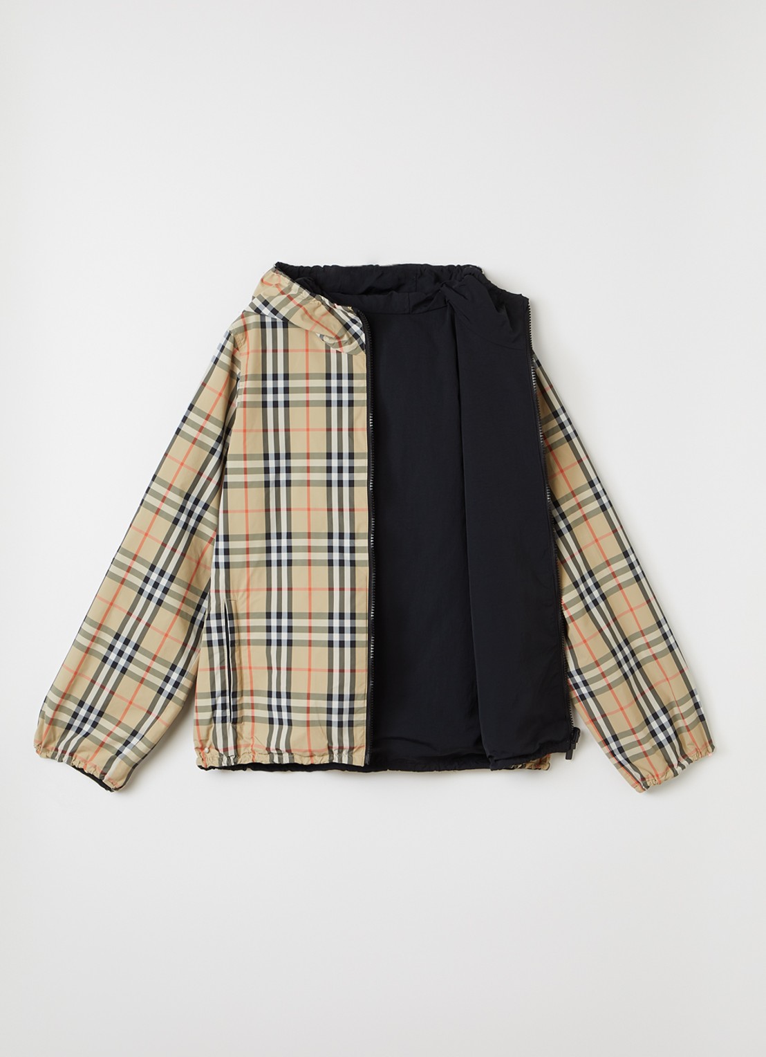 Burberry Reece jack met ruitdessin en capuchon - voorkant 2 beige