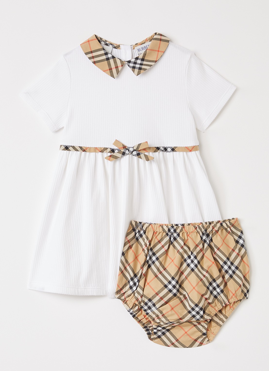Burberry Ribgebreide jurk met kraag  - voorkant wit