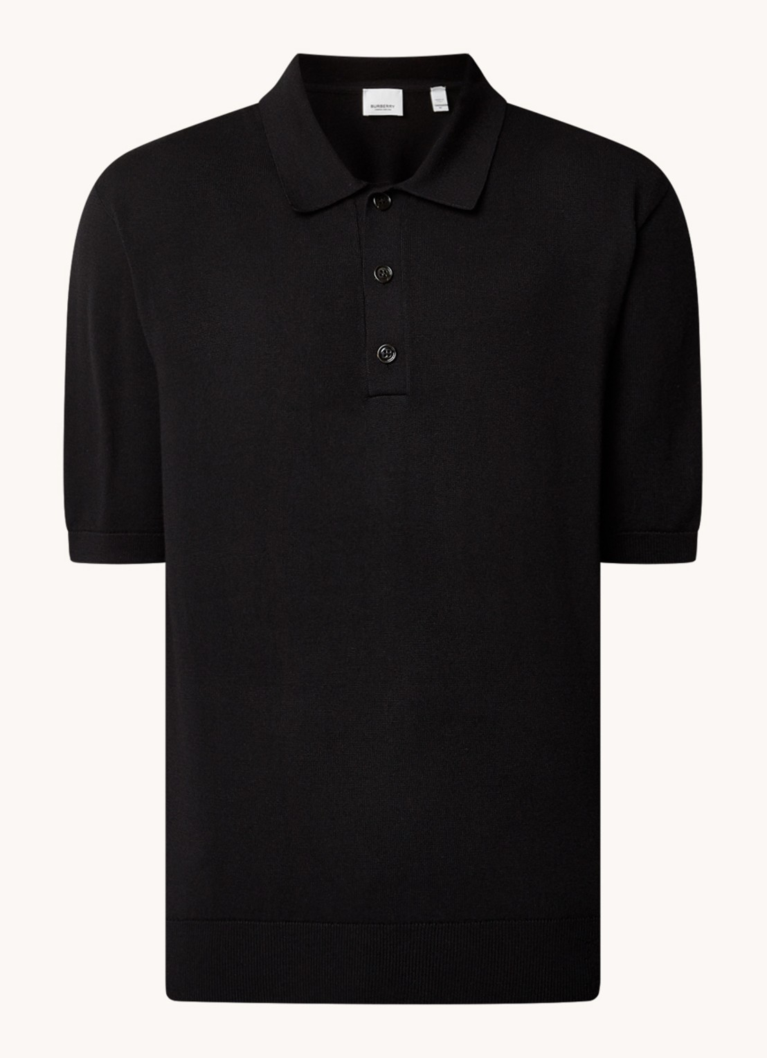 Burberry Rowanson regular fit fijgebreide polo in zijdeblend - voorkant zwart