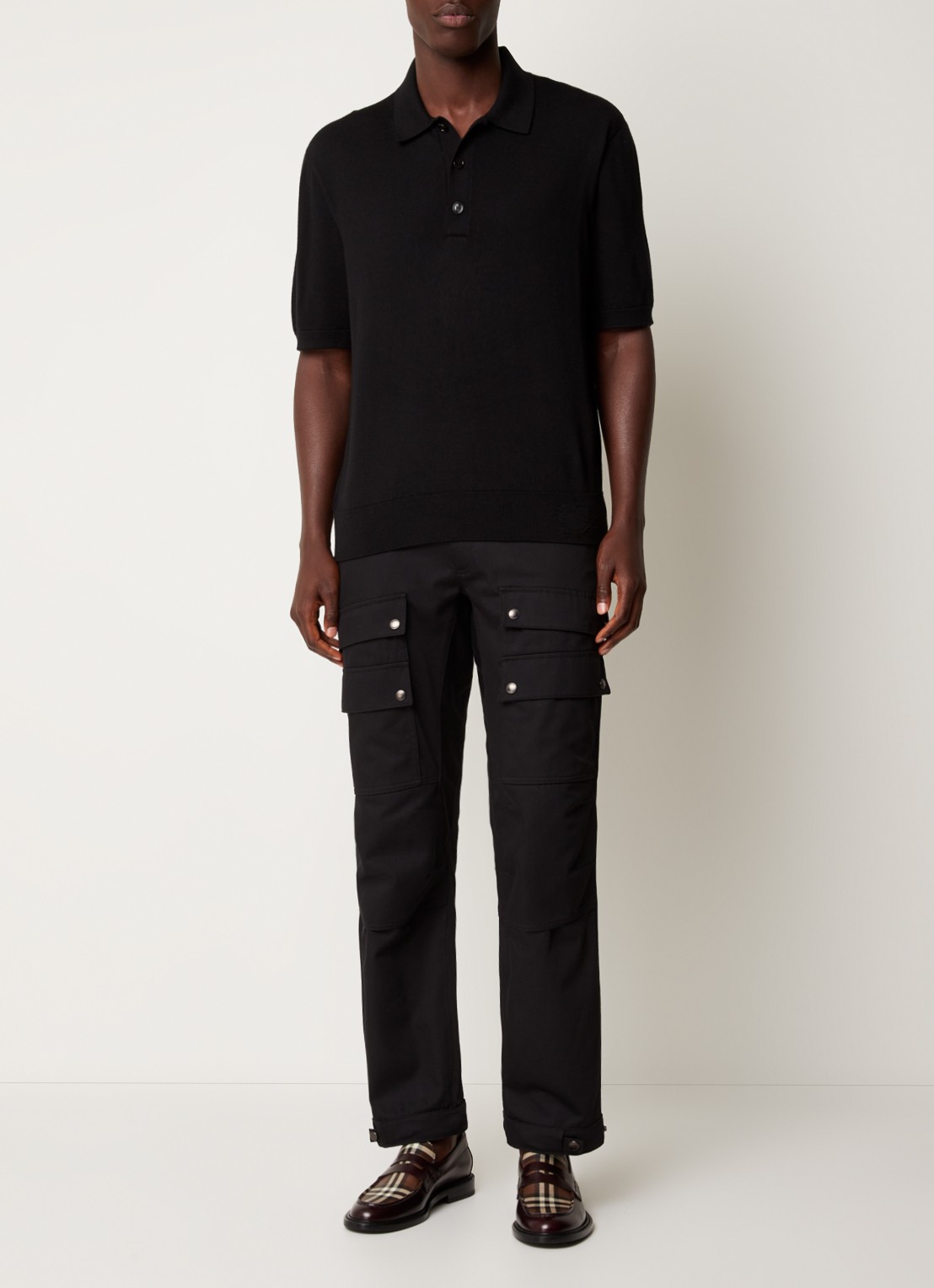 Burberry Rowanson regular fit fijgebreide polo in zijdeblend - voorkant 2 zwart