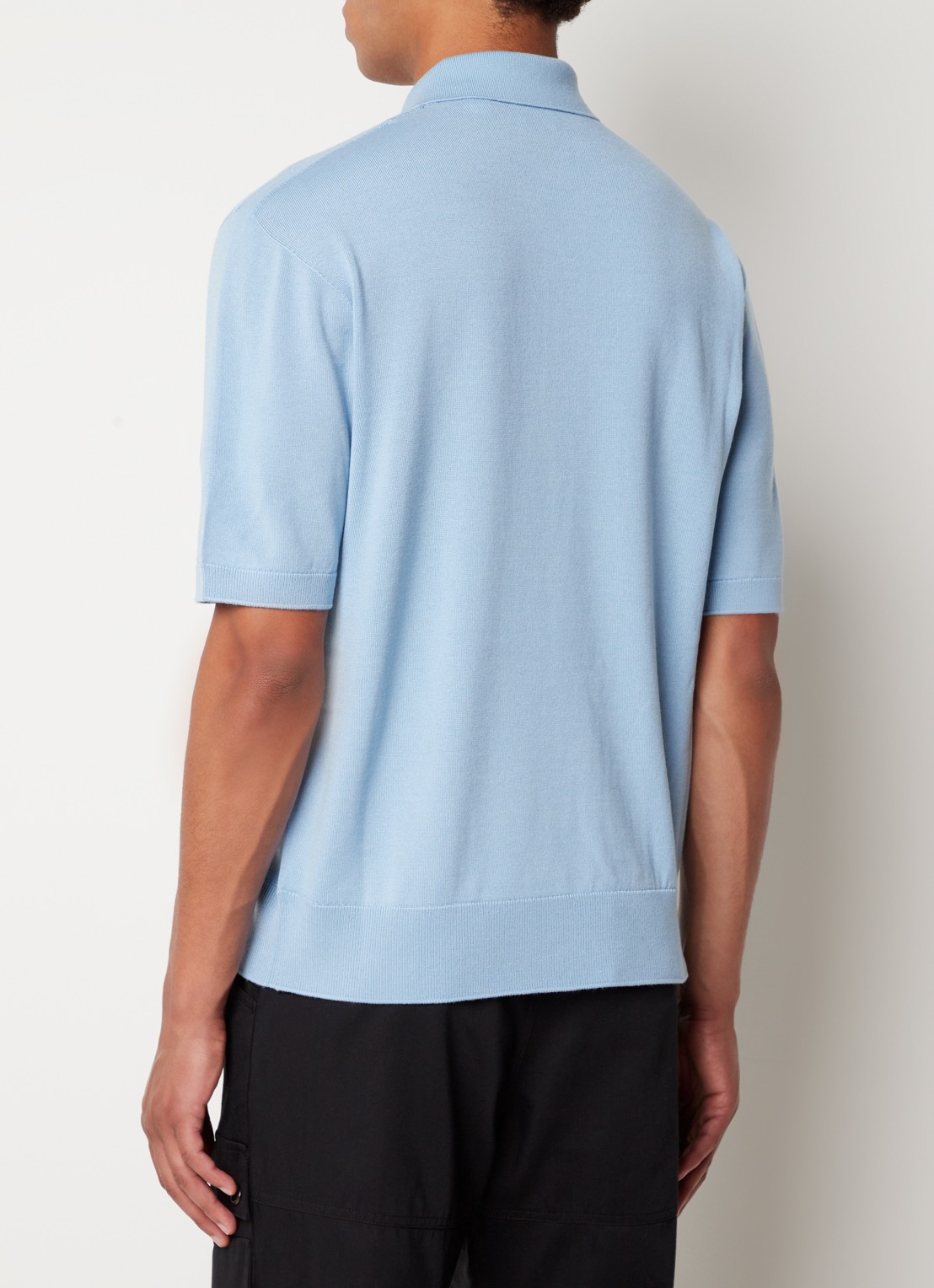 Burberry Rowanson regular fit fijgebreide polo in zijdeblend - achterkant lichtblauw