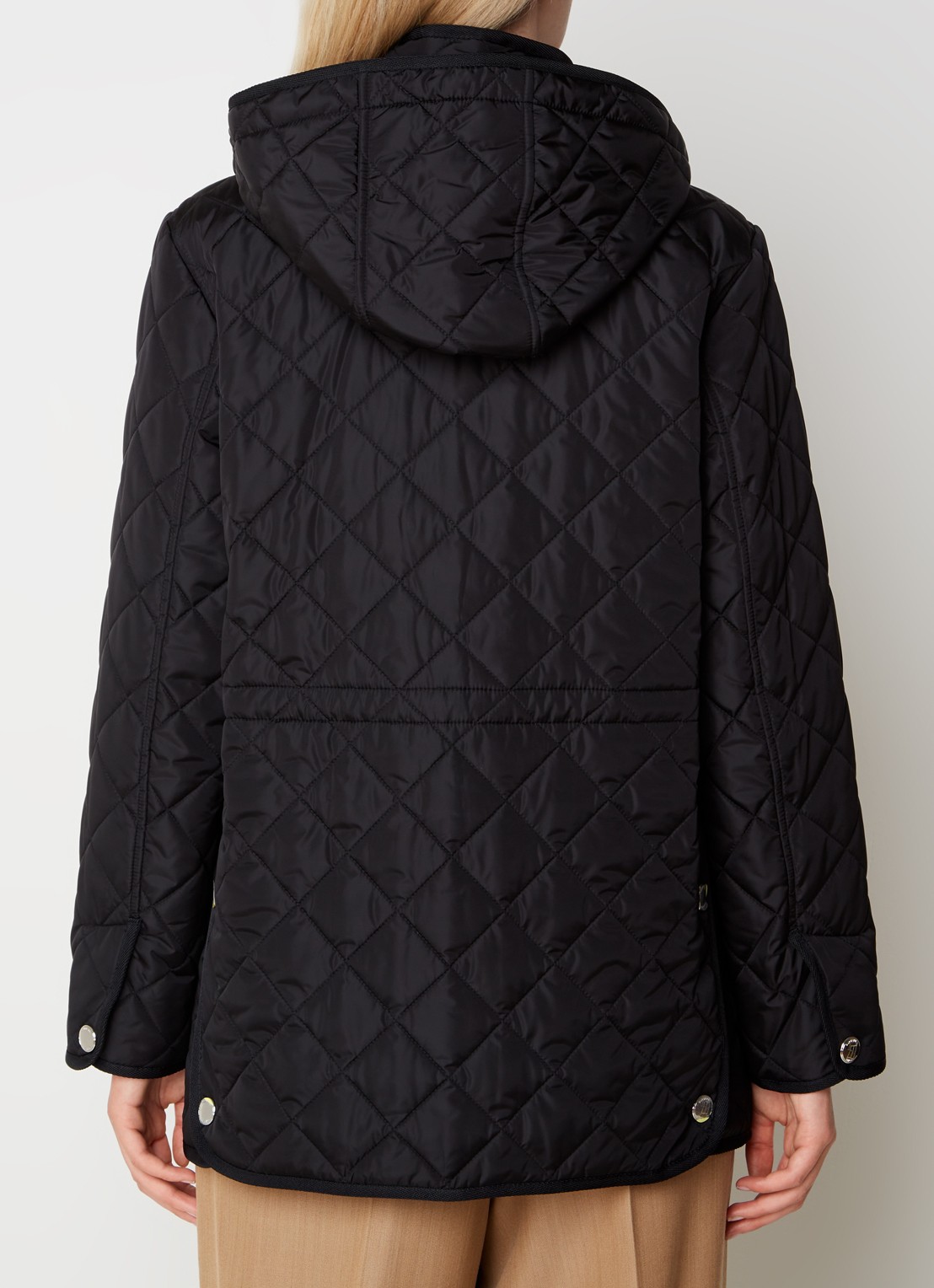 Burberry Roxbugh gewatteerde jas met afneembare capuchon en quilt patroon - achterkant zwart