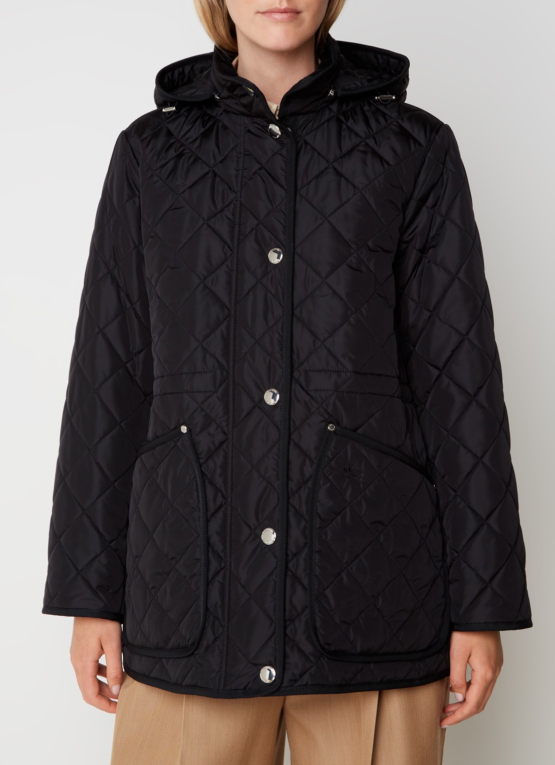 Burberry Roxbugh gewatteerde jas met afneembare capuchon en quilt patroon - detail 2 zwart
