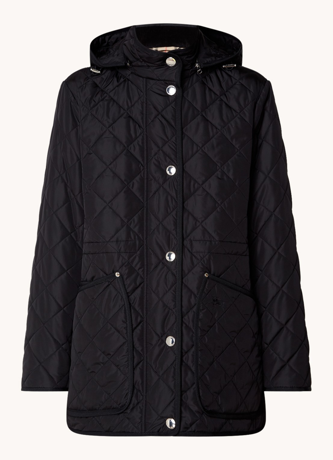 Burberry Roxbugh gewatteerde jas met afneembare capuchon en quilt patroon - voorkant 5 zwart
