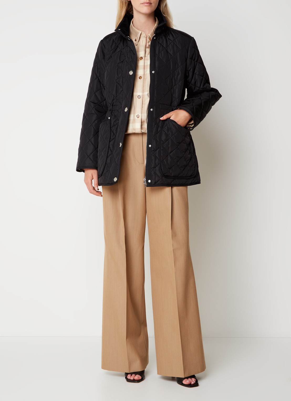 Burberry Roxbugh gewatteerde jas met afneembare capuchon en quilt patroon - voorkant 6 zwart