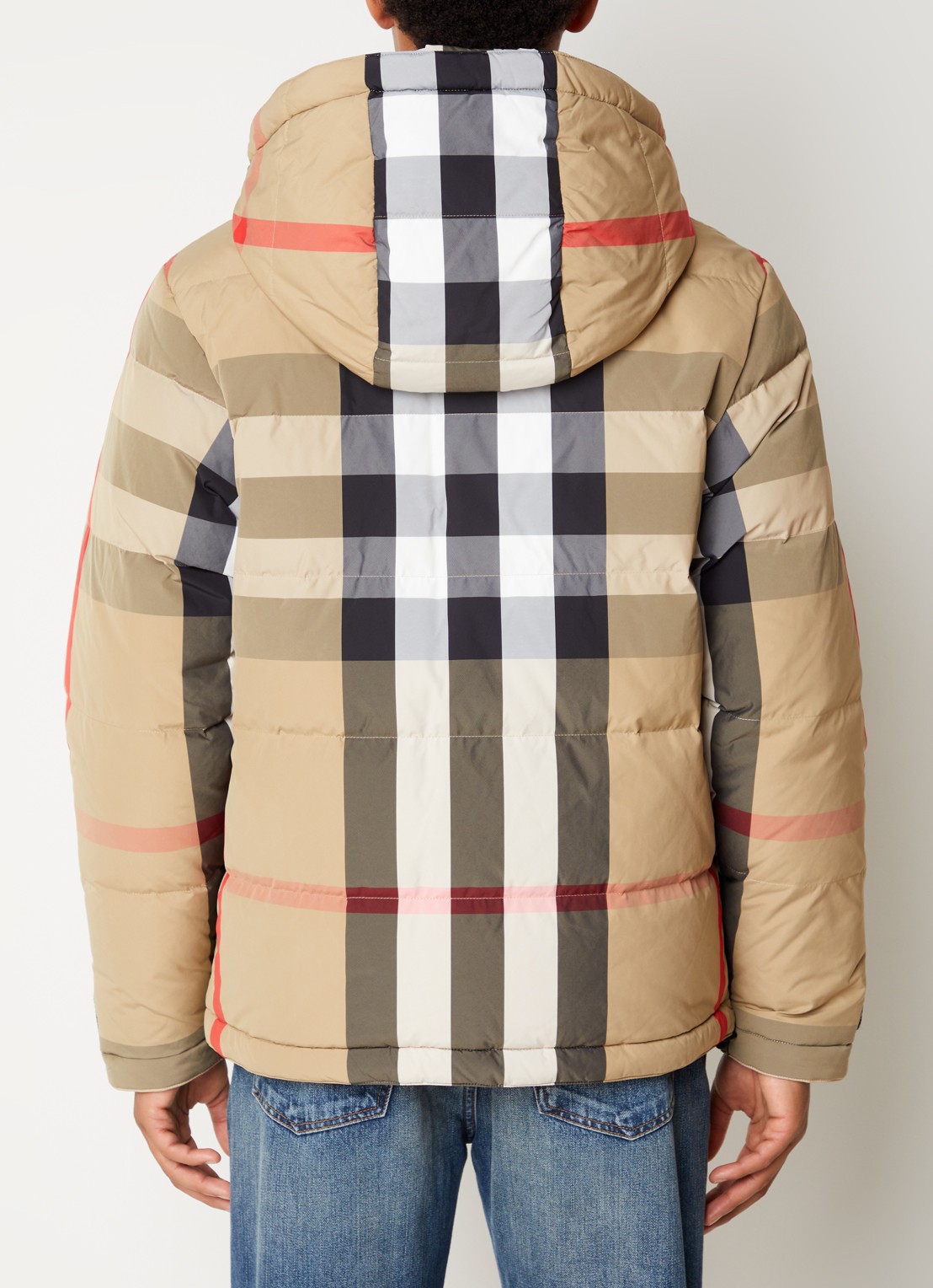 Burberry Ruthland reversible puffer jack met ruitdessin en donsvulling - achterkant khaki