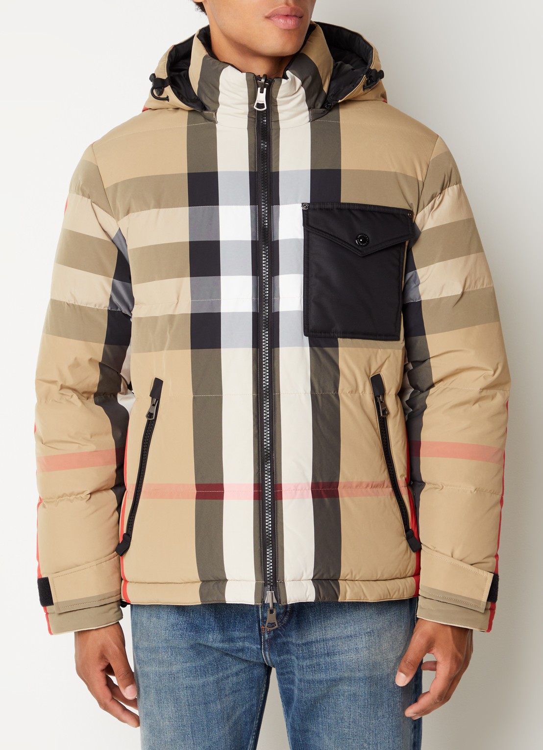 Burberry Ruthland reversible puffer jack met ruitdessin en donsvulling - detail 2 khaki