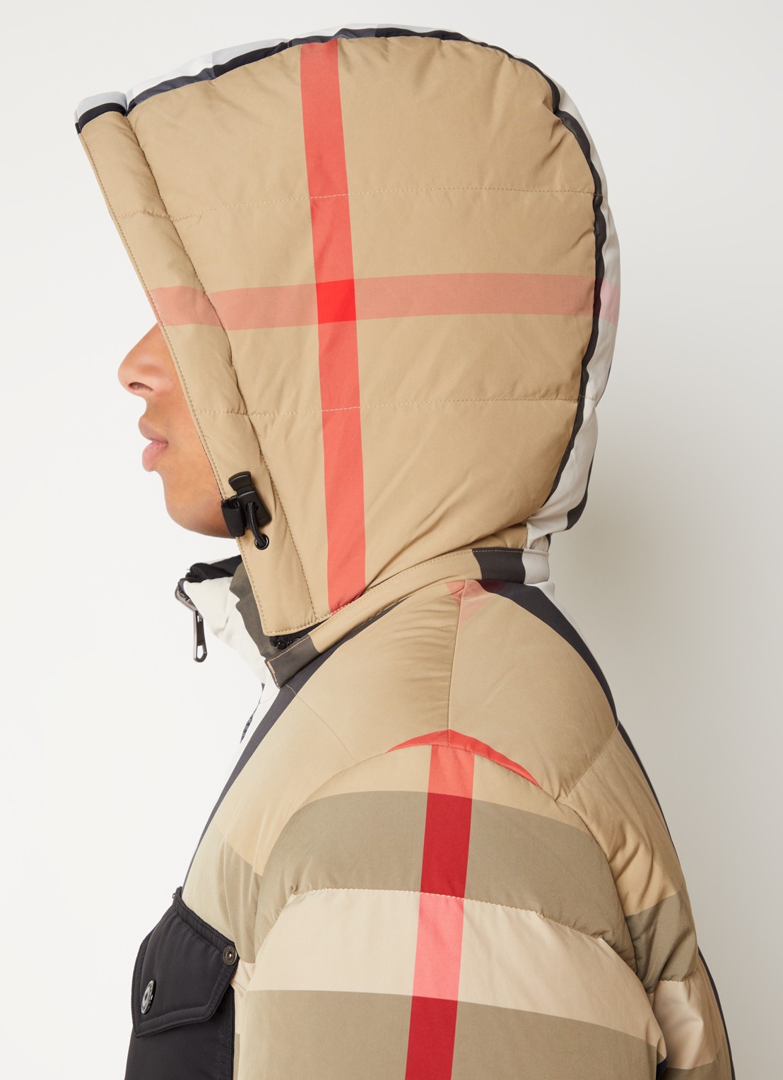 Burberry Ruthland reversible puffer jack met ruitdessin en donsvulling - detail 3 khaki