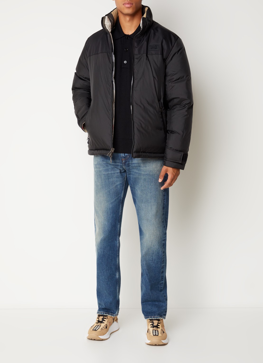 Burberry Ruthland reversible puffer jack met ruitdessin en donsvulling - voorkant 6 khaki