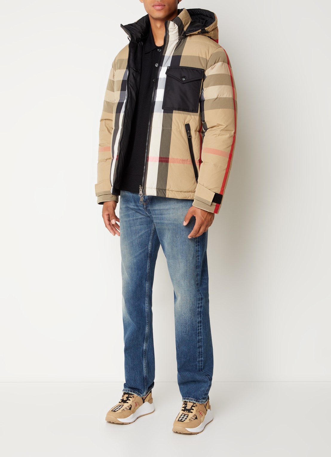 Burberry Ruthland reversible puffer jack met ruitdessin en donsvulling - voorkant 7 khaki