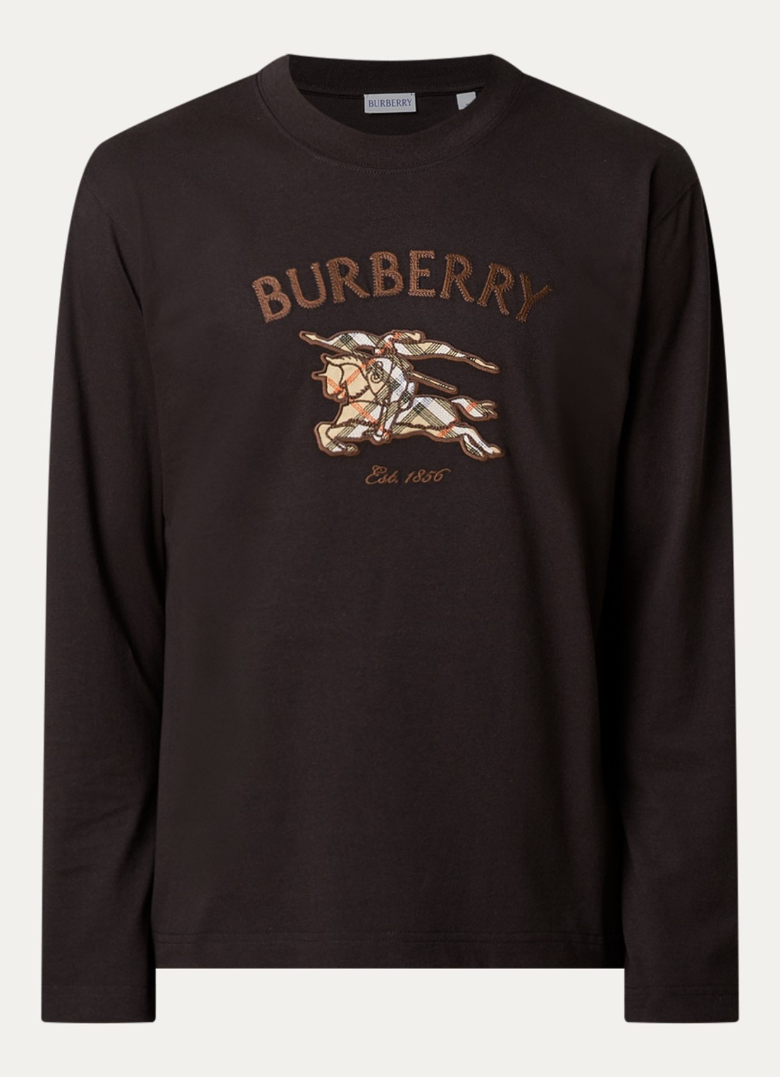 Burberry Ryan longsleeve met logoborduring - voorkant chocoladebruin