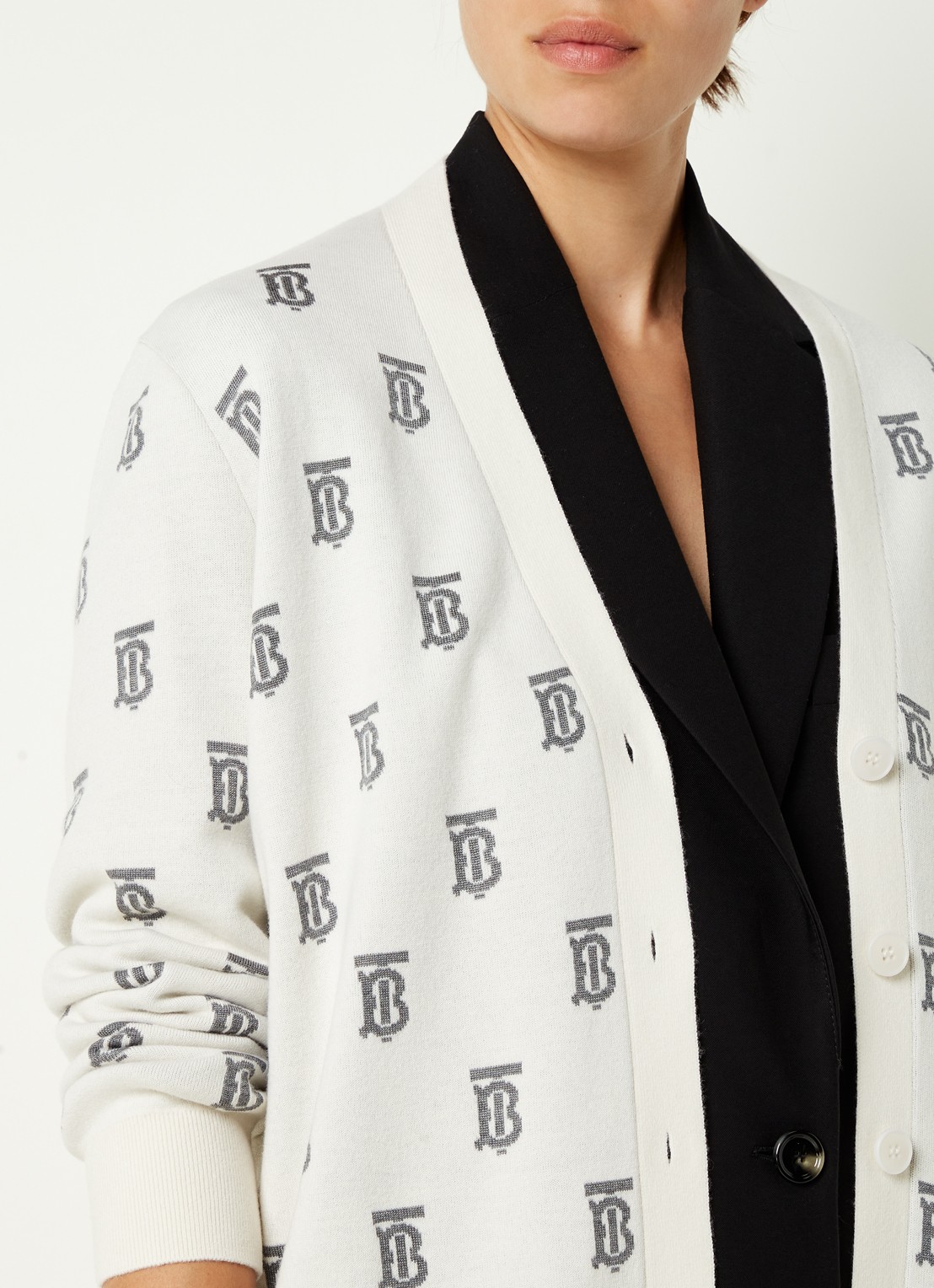 Burberry Salena fijngebreid vest in zijdeblend met ingebreid logopatroon - detail 2 gebroken wit