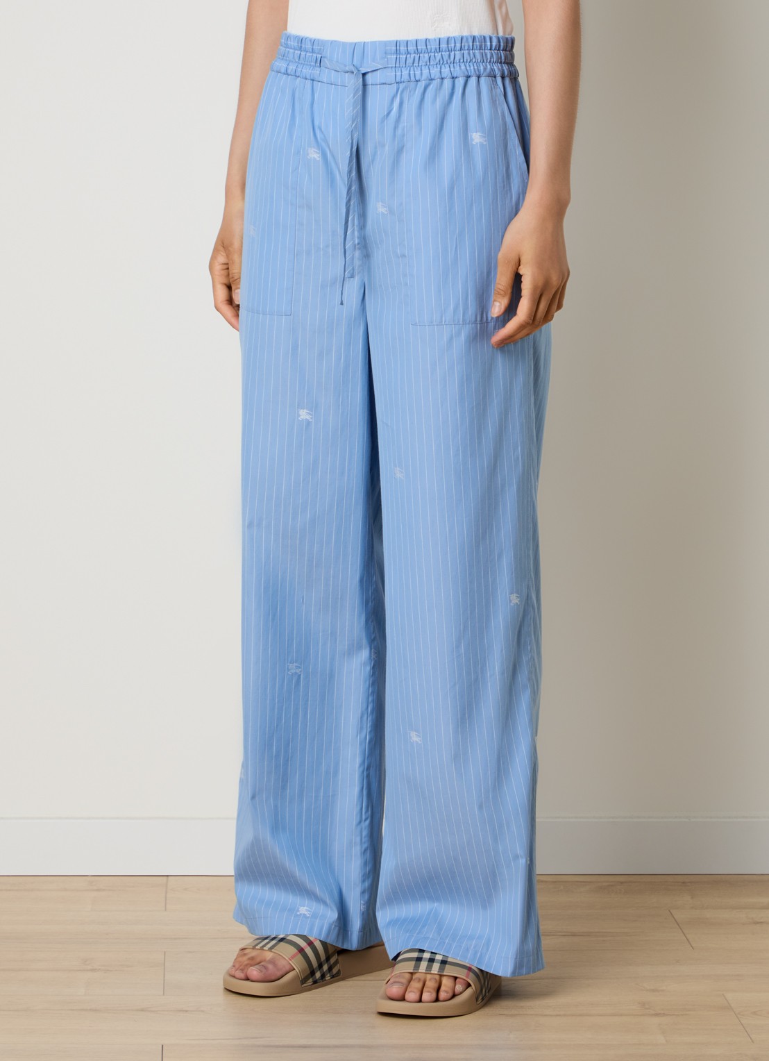 Burberry Sandrine mid waist wide fit broek met logoprint - detail 3 blauw
