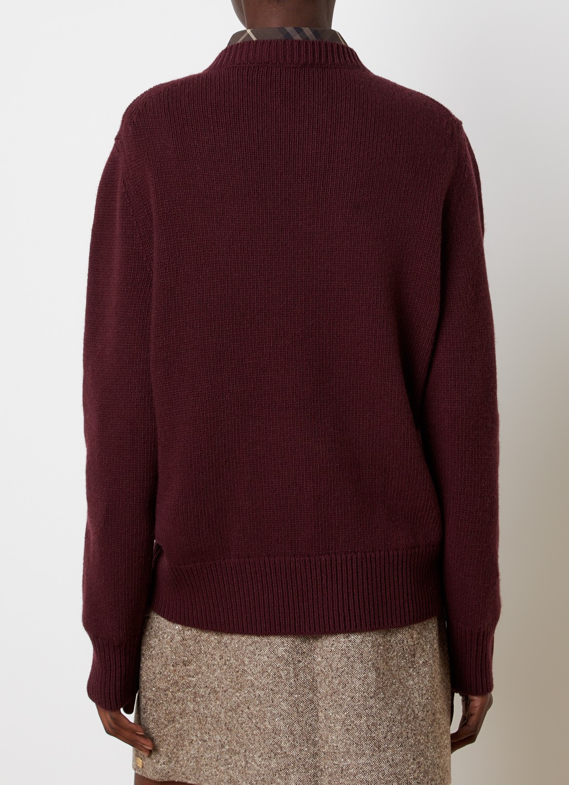 Burberry Scarlett fijngebreide trui in kasjmier wolblend met ingebreid logo - achterkant 3 aubergine