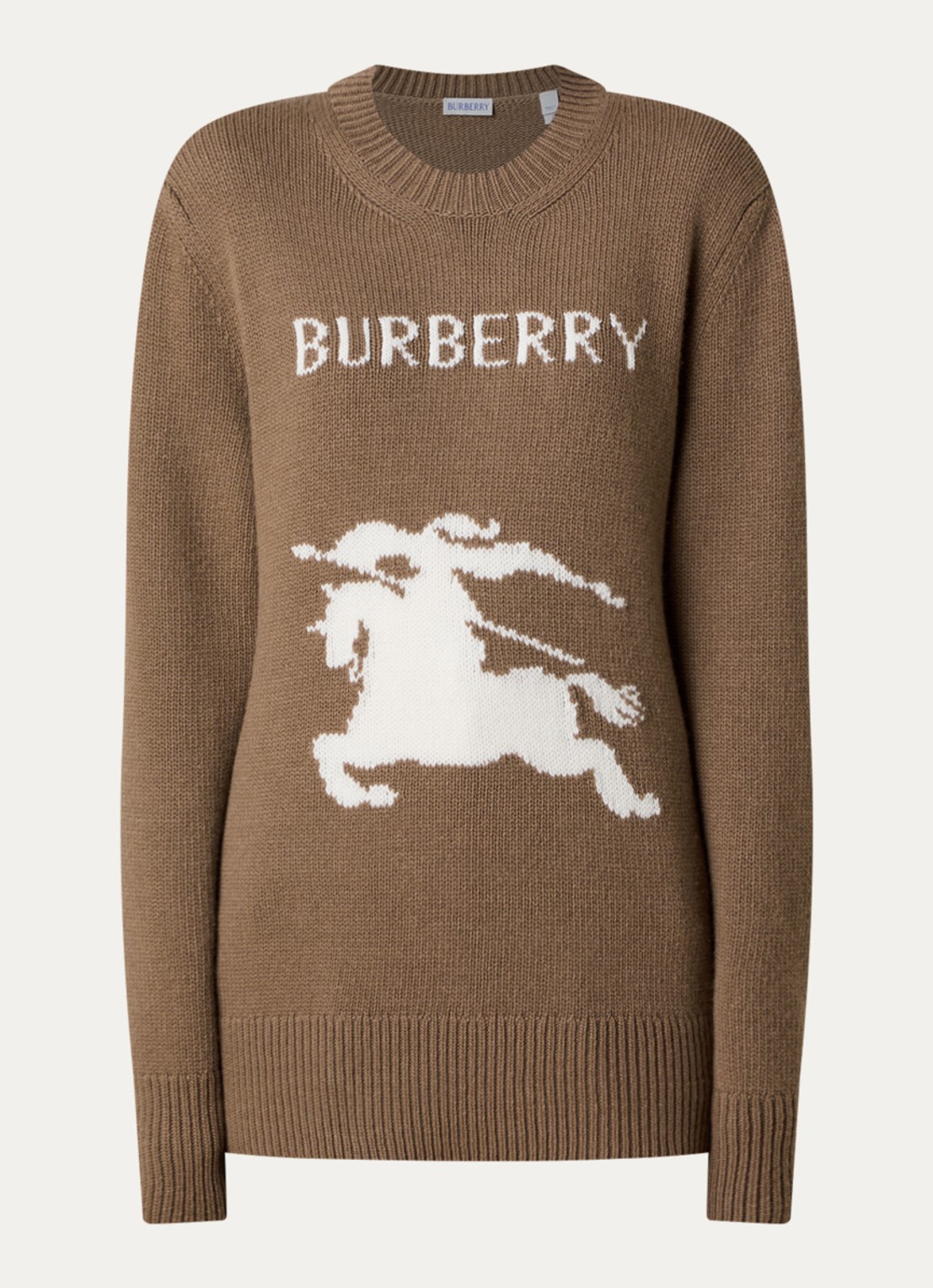 Burberry Scarlett grofgebreide trui in kasjmierblend met ingebreid logo - voorkant 4 camel