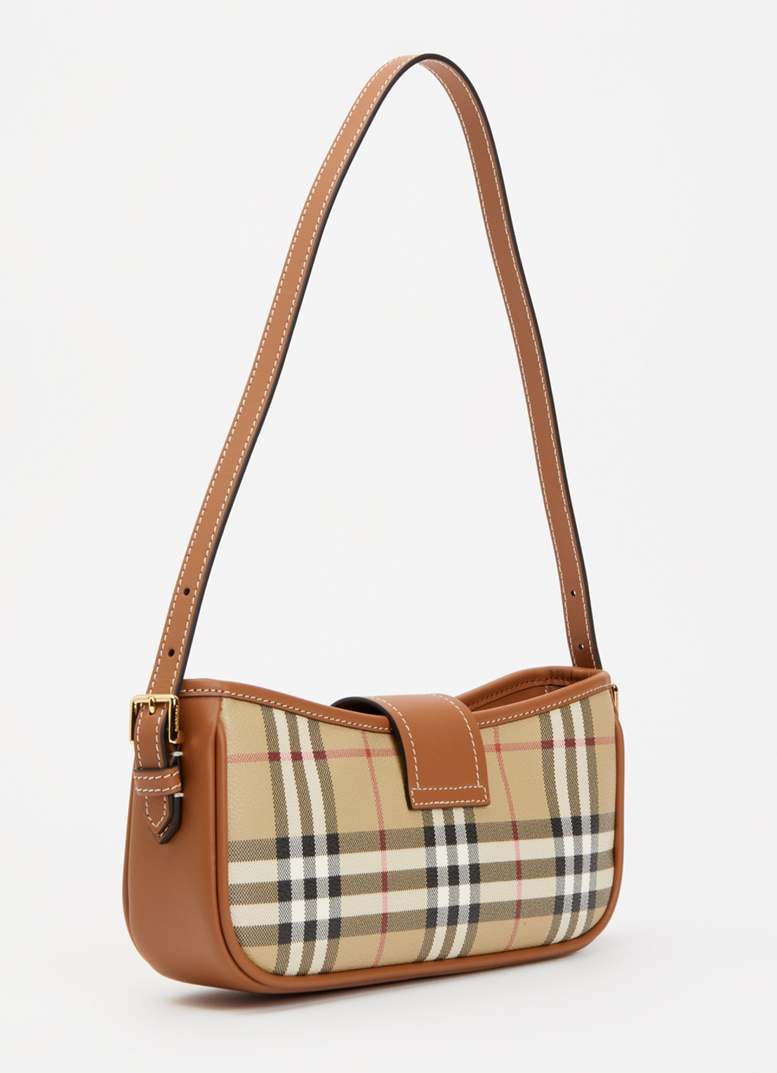 Burberry Schoudertas met lamsleren details en ruitdessin - achterkant roodbruin