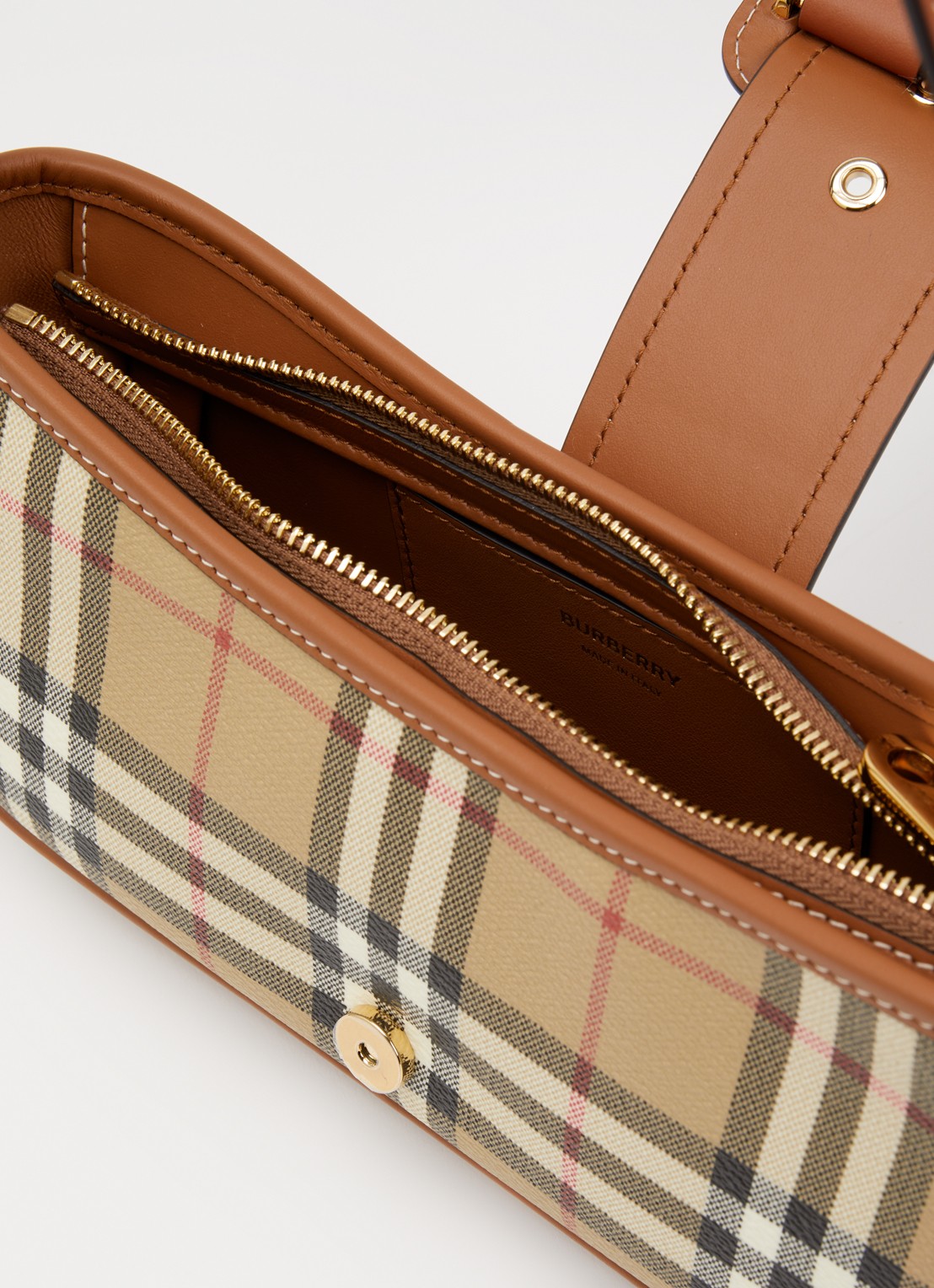 Burberry Schoudertas met lamsleren details en ruitdessin - detail 2 roodbruin