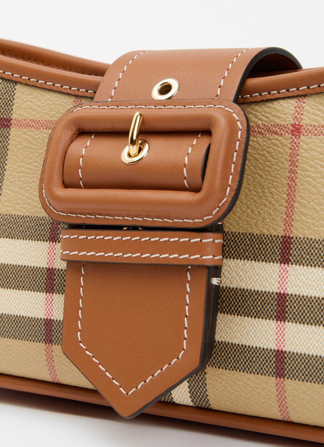 Burberry Schoudertas met lamsleren details en ruitdessin - detail 4 roodbruin