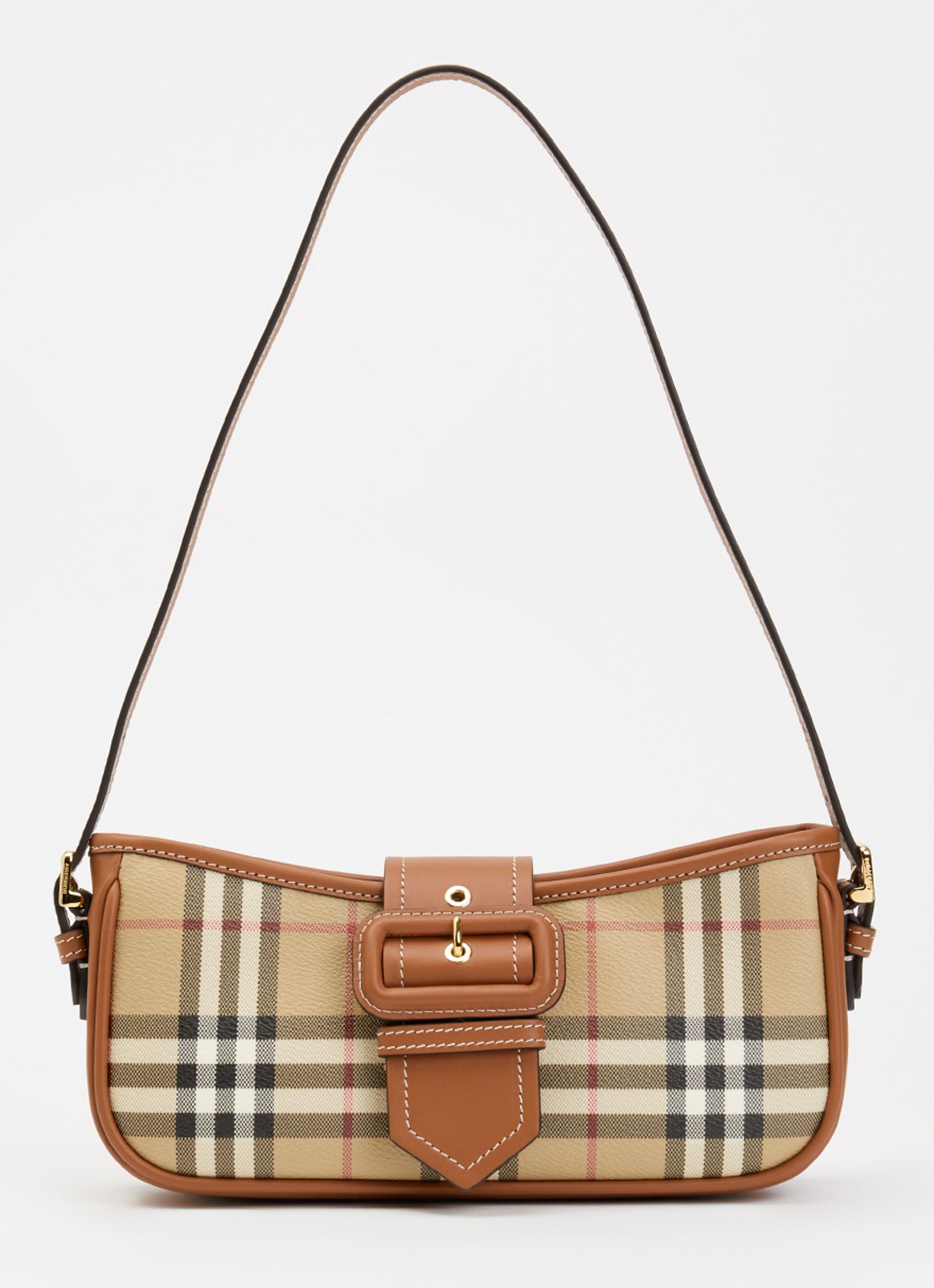 Burberry Schoudertas met lamsleren details en ruitdessin - voorkant 6 roodbruin