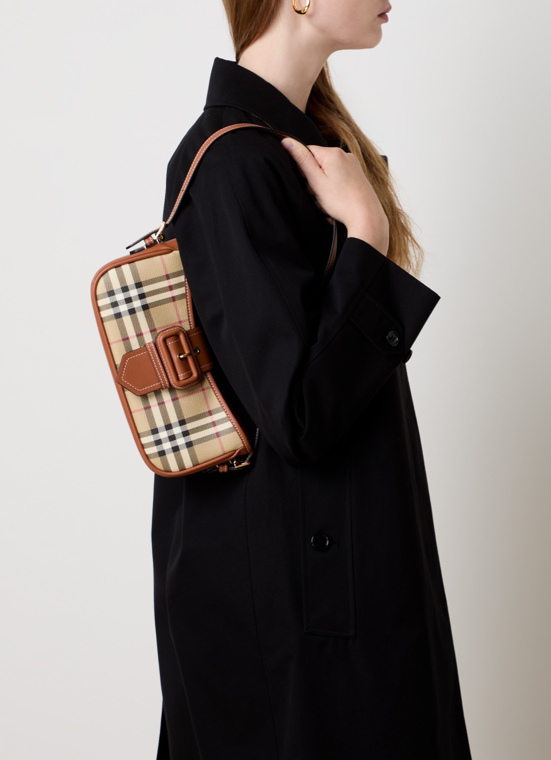 Burberry Schoudertas met lamsleren details en ruitdessin - voorkant 7 roodbruin