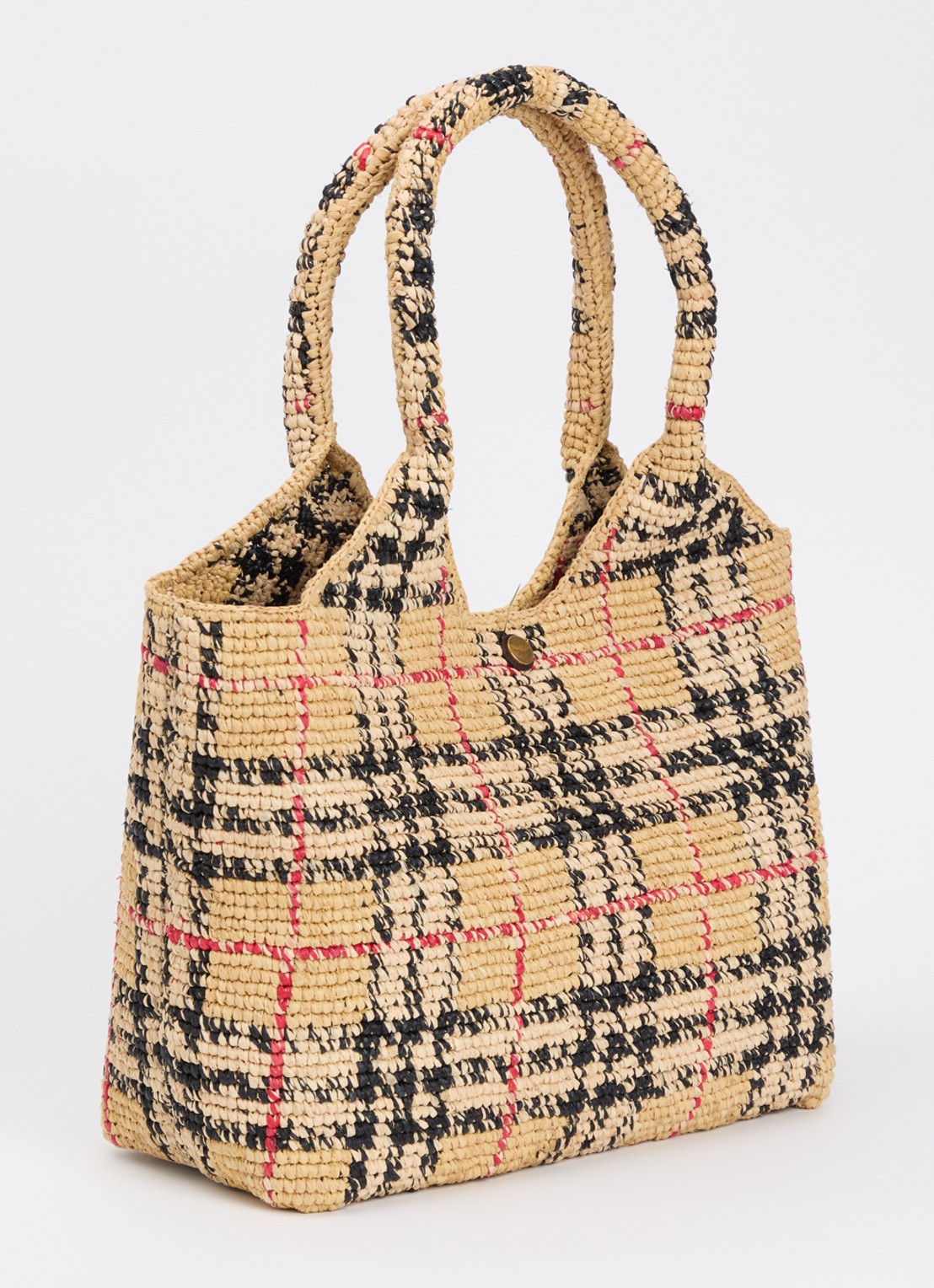 Burberry Schoudertas van raffia met ruitdessin - achterkant 6 beige