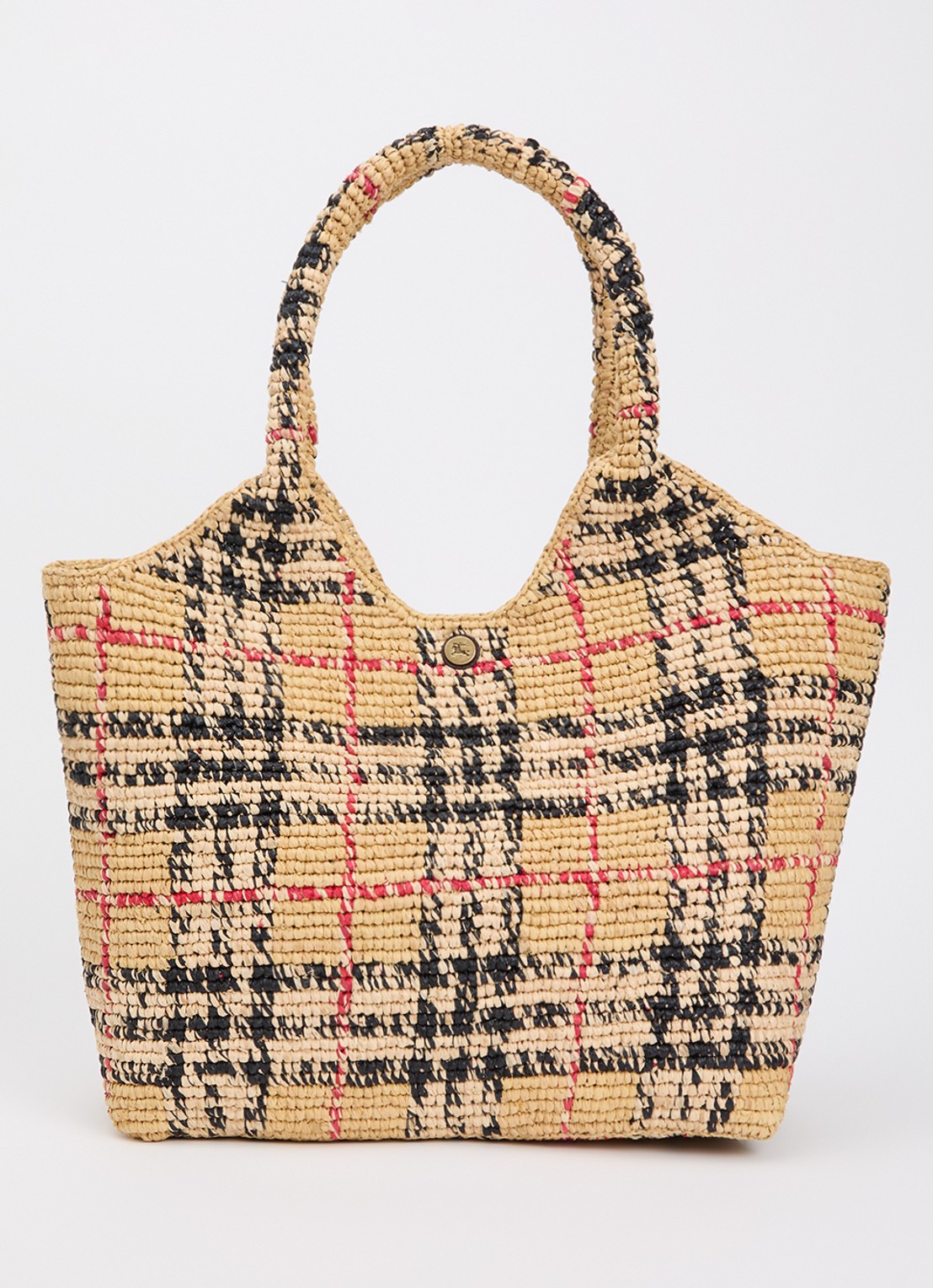 Burberry Schoudertas van raffia met ruitdessin - voorkant 5 beige