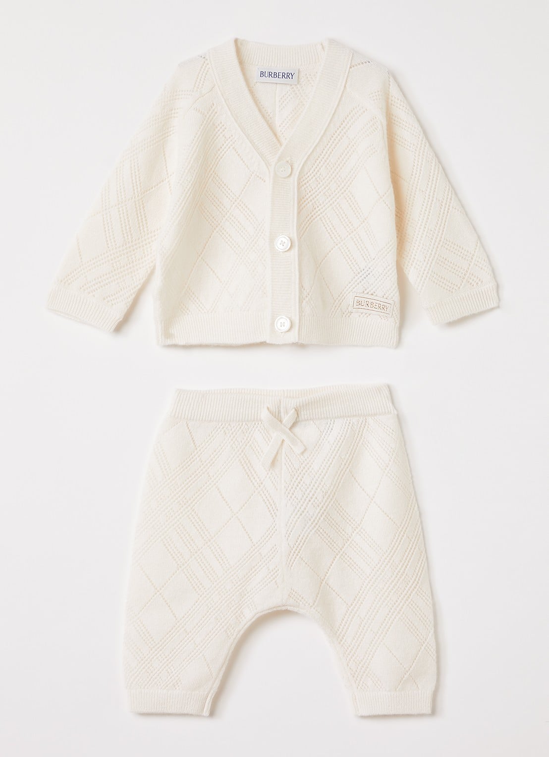 Burberry Set van grofgebreid vest en broek - voorkant ivoor