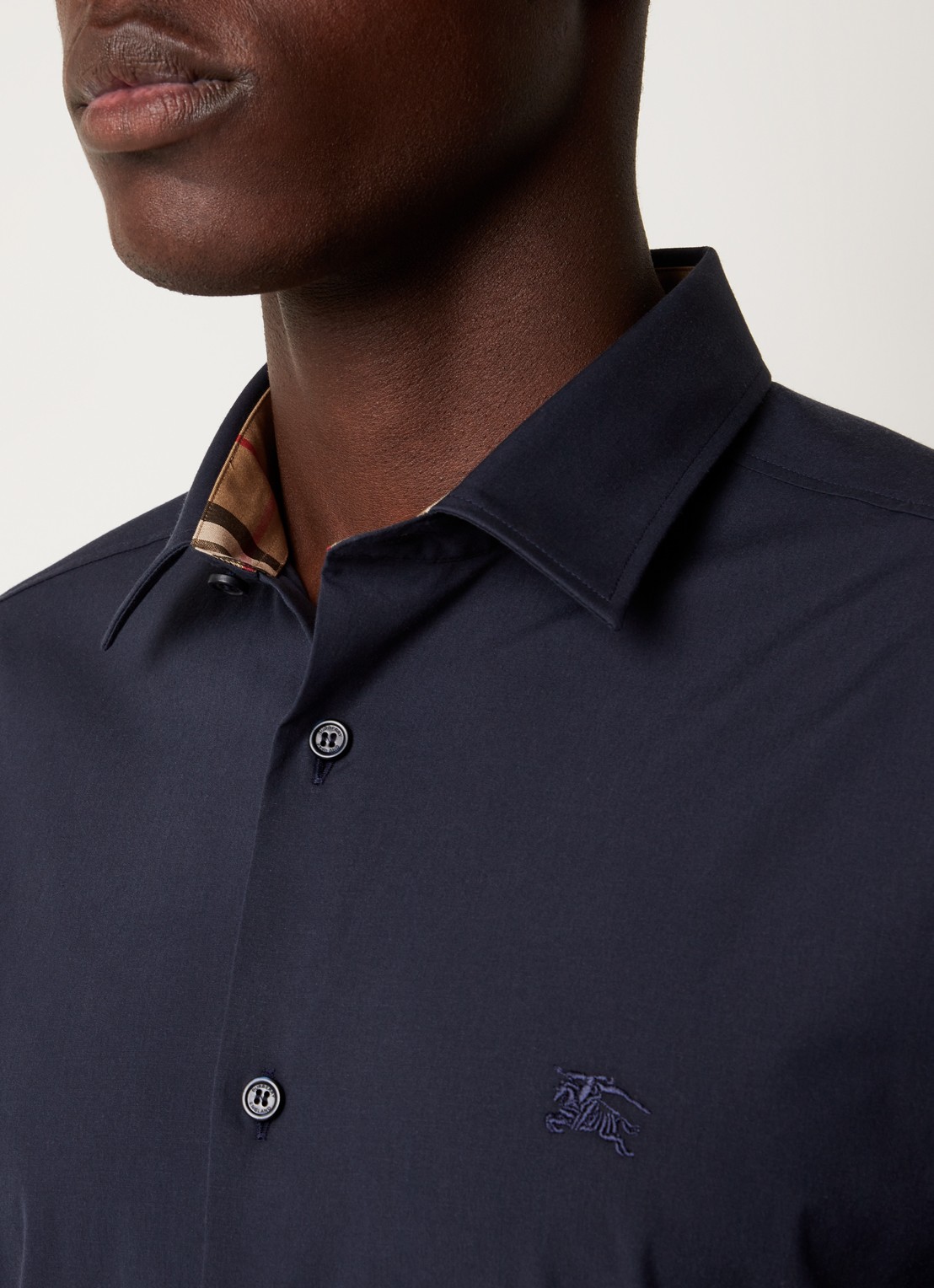 Burberry Sherfield slim fit overhemd met stretch  - detail 5 blauw