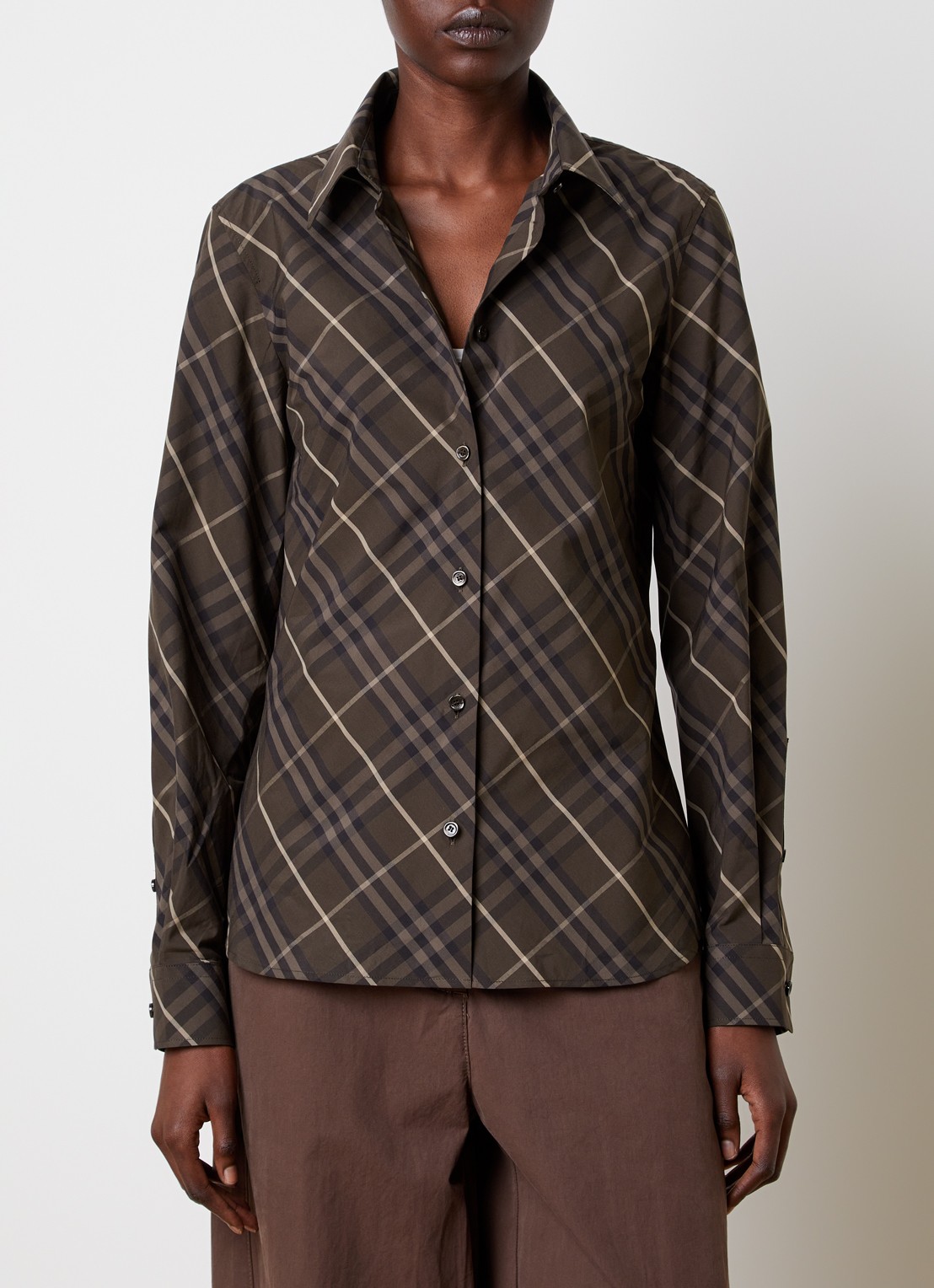 Burberry Simone blouse met ruitdessin - detail donkerbruin