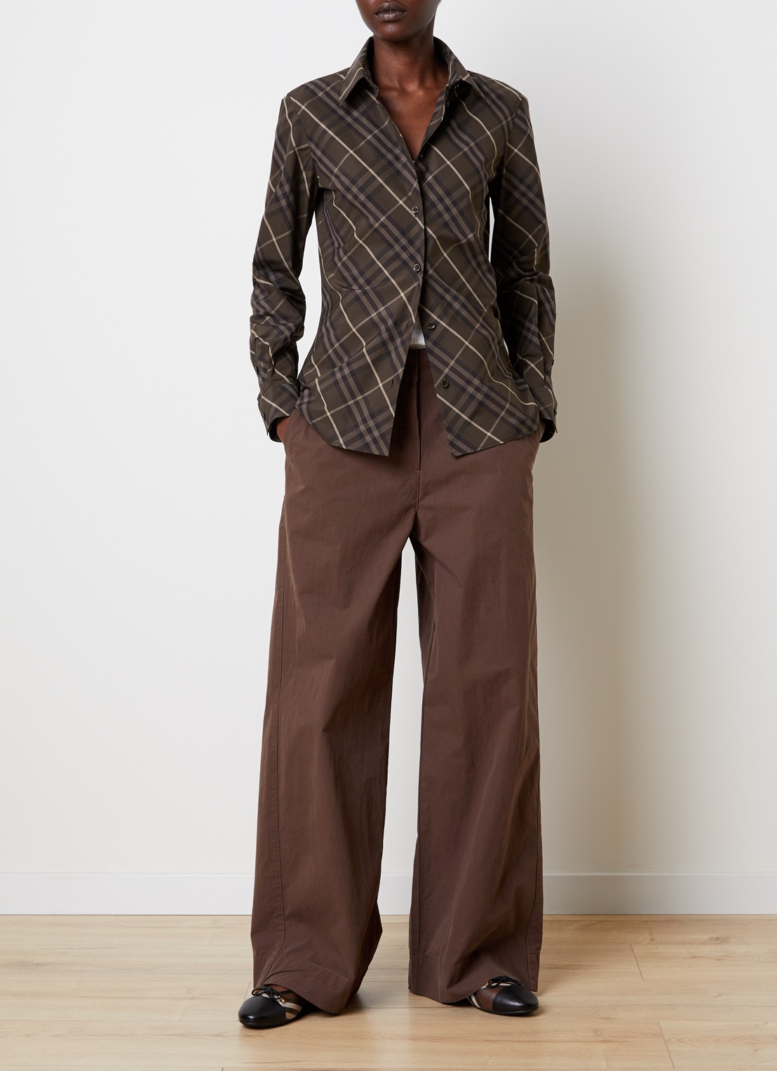Burberry Simone blouse met ruitdessin - voorkant 4 donkerbruin