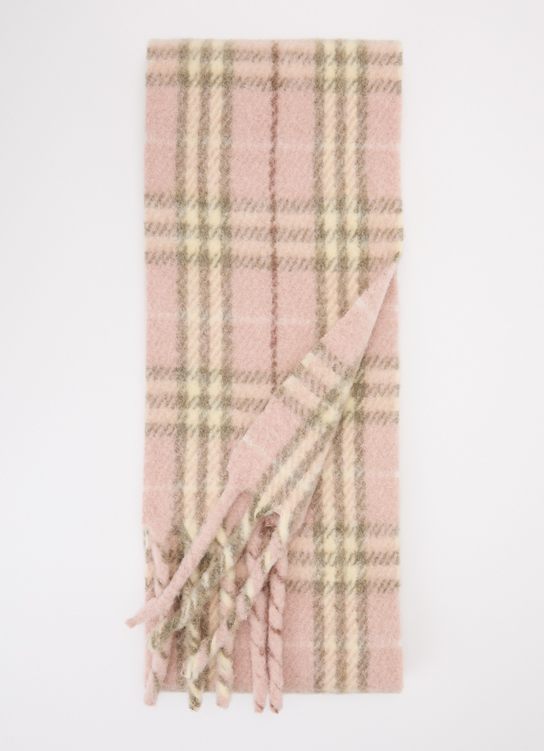 Burberry Sjaal in alpaca wolblend met ruitdessin 200 x 20 cm - voorkant lichtroze