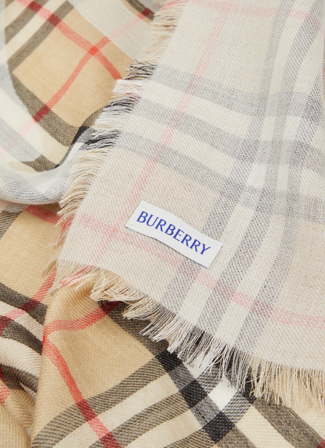Burberry Sjaal in zijdeblend met ruitdessin 200 x 70 cm - detail beige