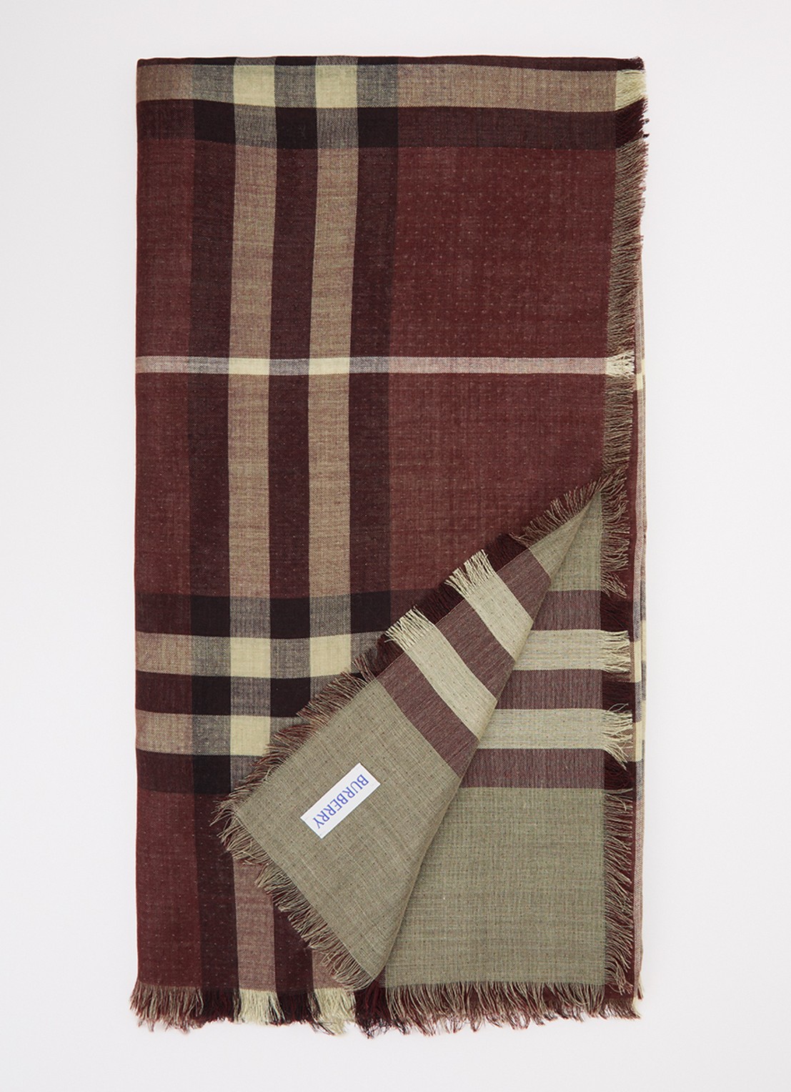 Burberry Sjaal in zijdeblend met ruitdessin 200 x 90 cm - voorkant donkerrood
