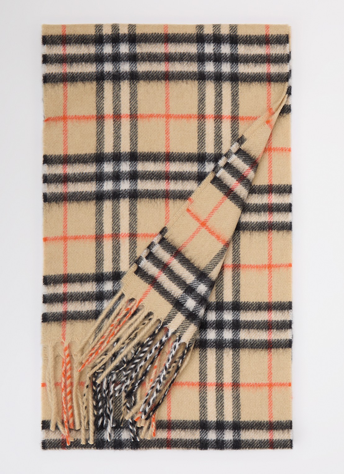 Burberry Sjaal van kasjmier met ruitdessin 125 x 25 cm - voorkant zand