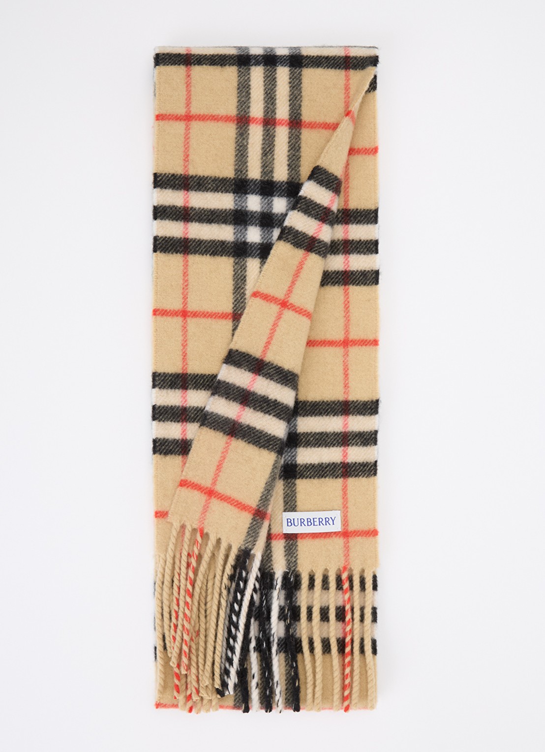 Burberry Sjaal van kasjmier met ruitdessin 168 x 15 cm - voorkant 2 camel