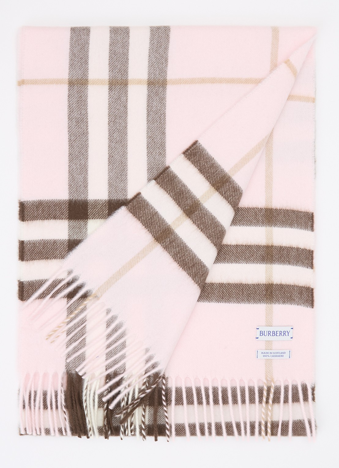 Burberry Sjaal van kasjmier met ruitdessin 168 x 30 cm - voorkant 2 roze