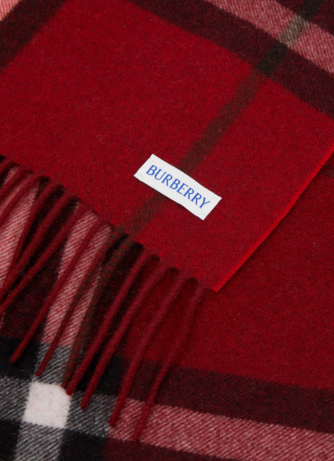 Burberry Sjaal van kasjmier met ruitdessin 170 x 30 cm - detail donkerrood
