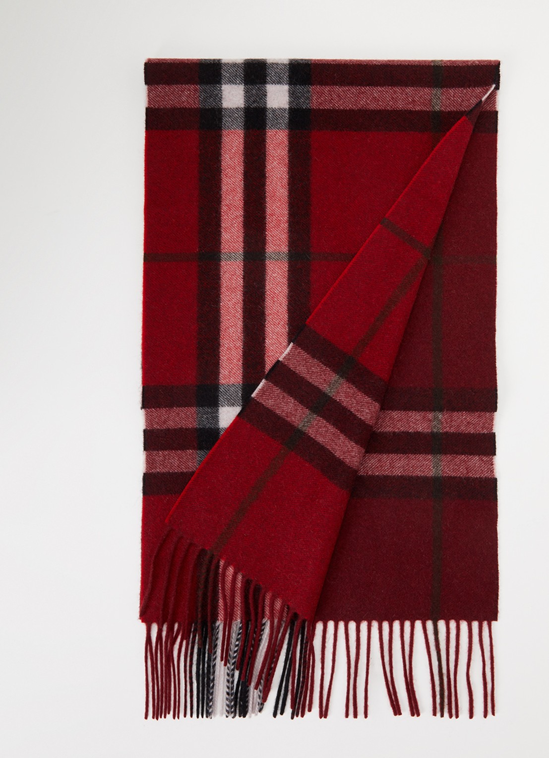 Burberry Sjaal van kasjmier met ruitdessin 170 x 30 cm - voorkant 2 donkerrood