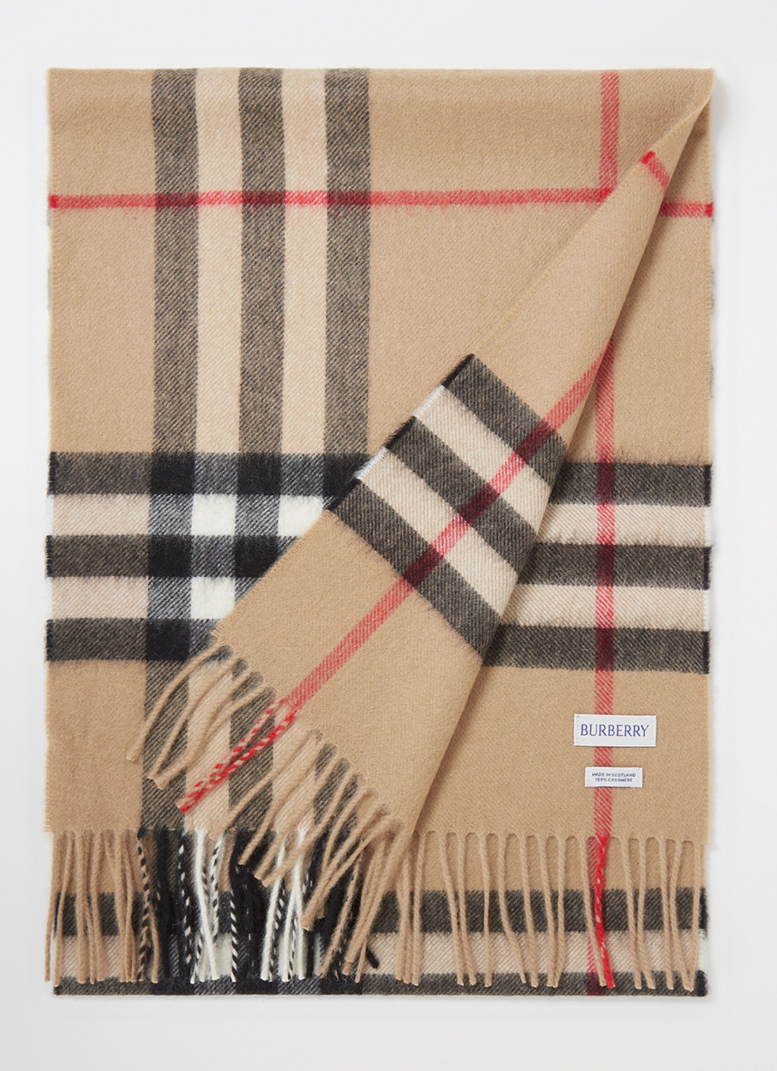 Burberry Sjaal van kasjmier met ruitdessin 170 x 30 cm  - voorkant beige