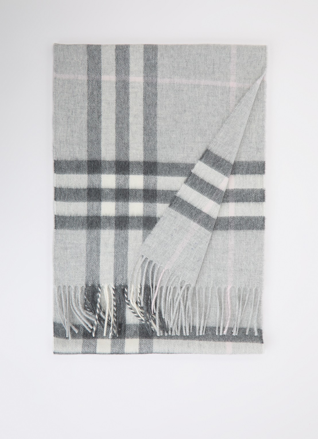 Burberry Sjaal van kasjmier met ruitdessin 170 x 30 cm  - voorkant 3 grijs