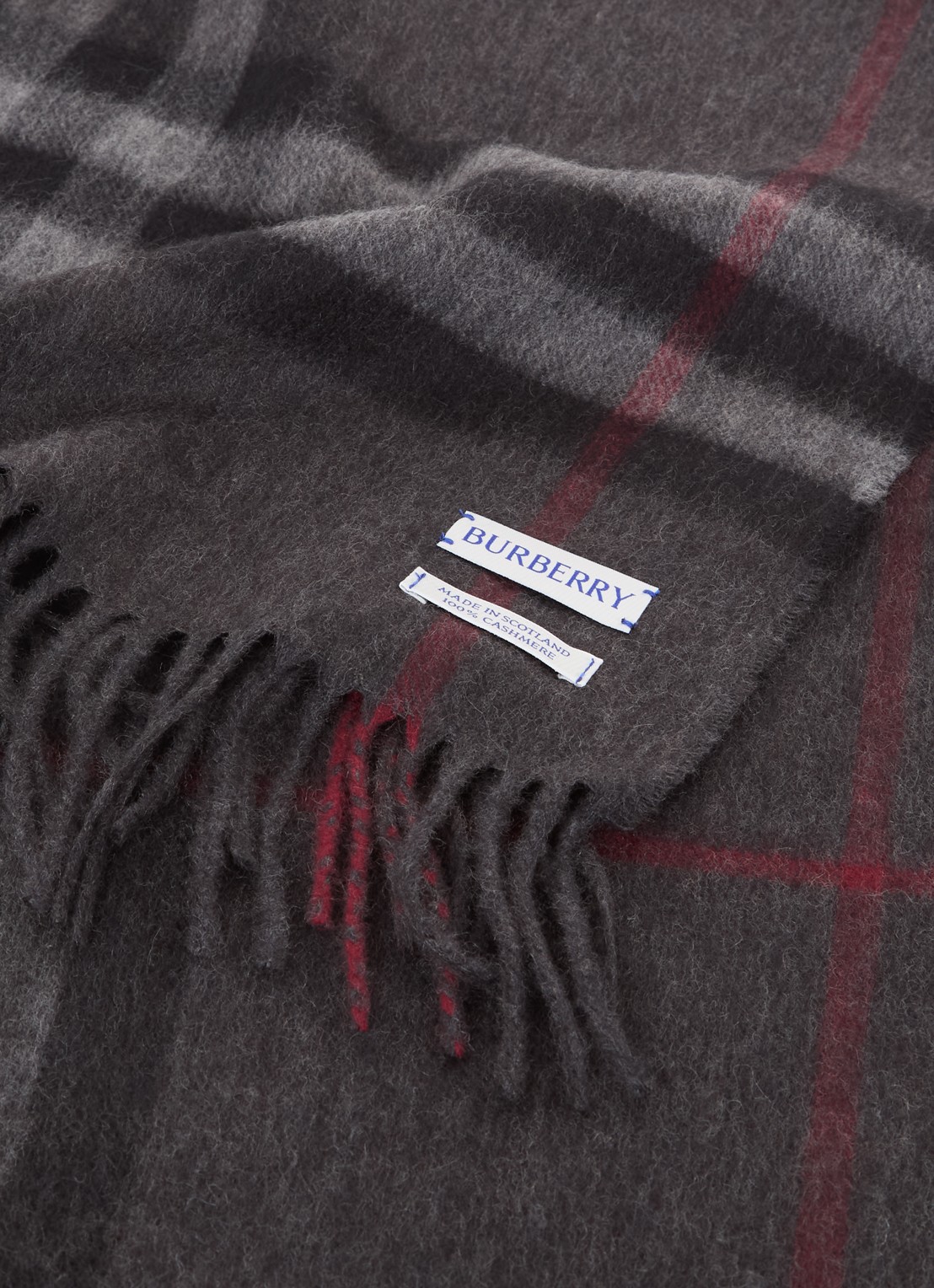 Burberry Sjaal van kasjmier met ruitdessin 170 x 30 cm  - detail donkergrijs