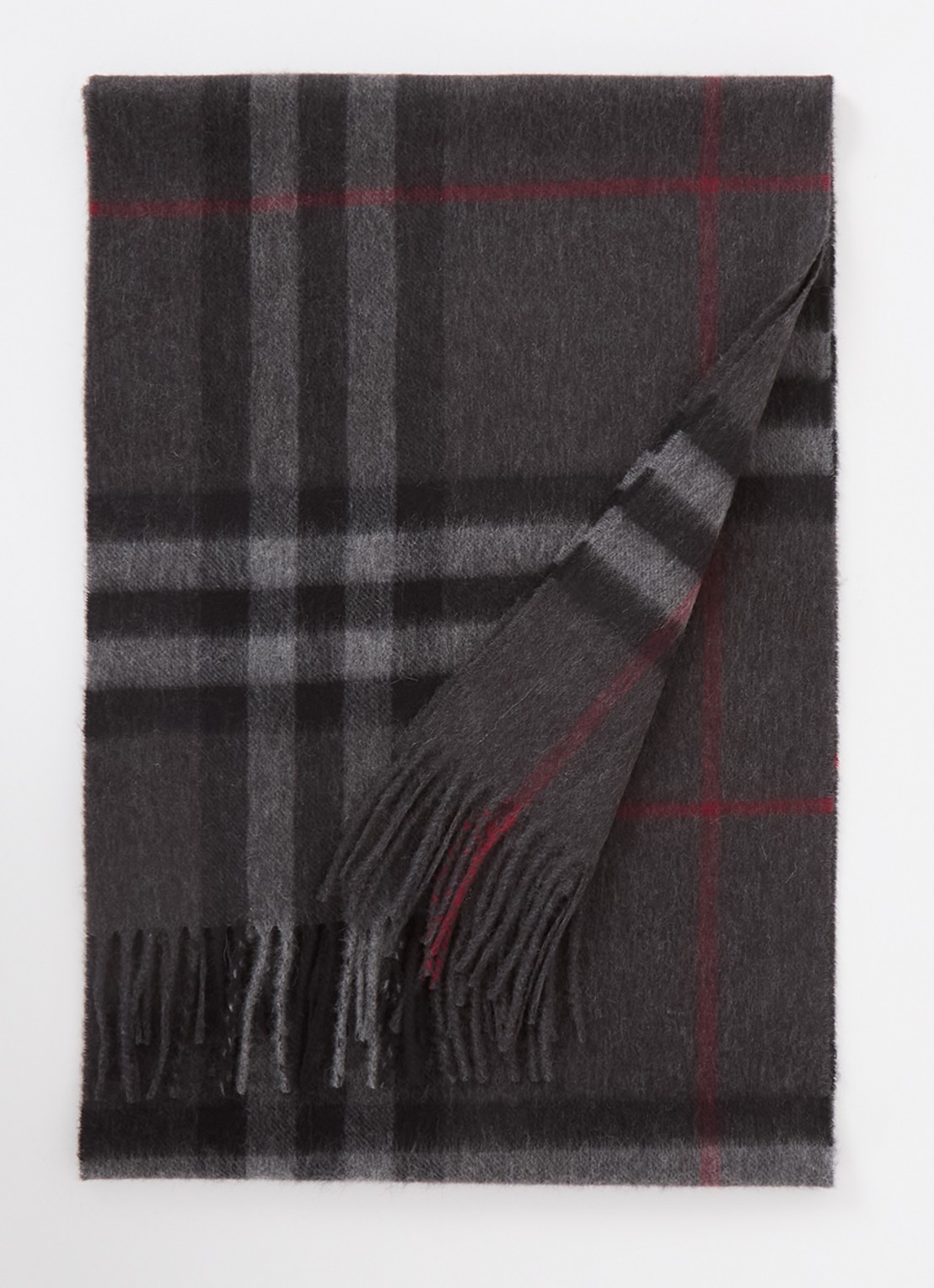 Burberry Sjaal van kasjmier met ruitdessin 170 x 30 cm  - voorkant 2 donkergrijs