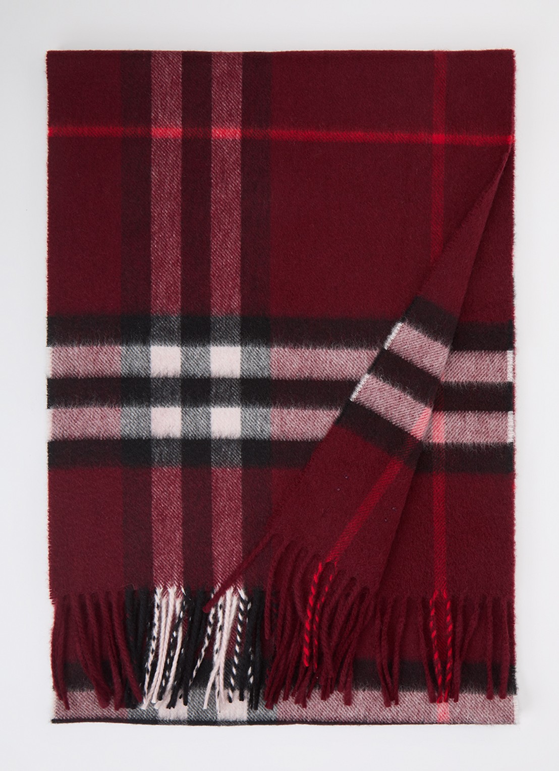 Burberry Sjaal van kasjmier met ruitdessin 170 x 30 cm  - voorkant 3 donkerrood