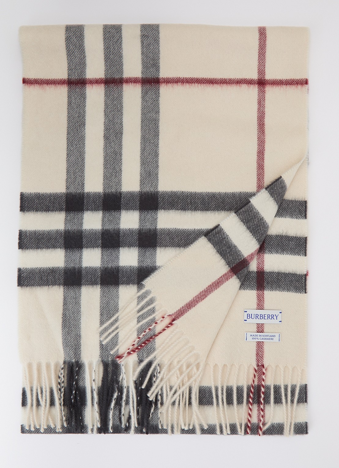 Burberry Sjaal van kasjmier met ruitdessin 170 x 30 cm  - voorkant creme