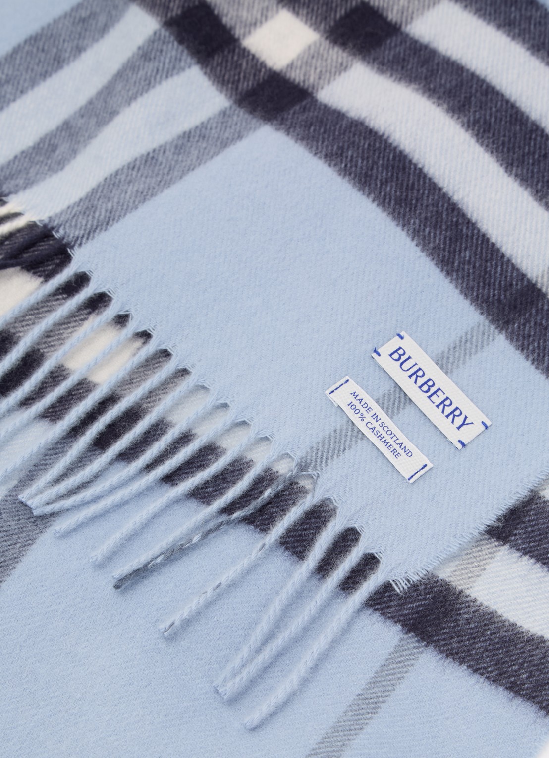 Burberry Sjaal van kasjmier met ruitdessin 170 x 30 cm  - detail staalblauw