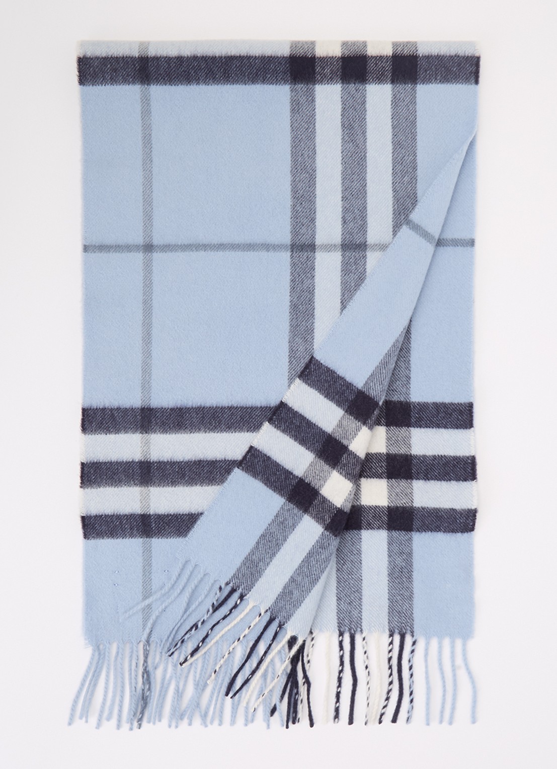 Burberry Sjaal van kasjmier met ruitdessin 170 x 30 cm  - voorkant 2 staalblauw