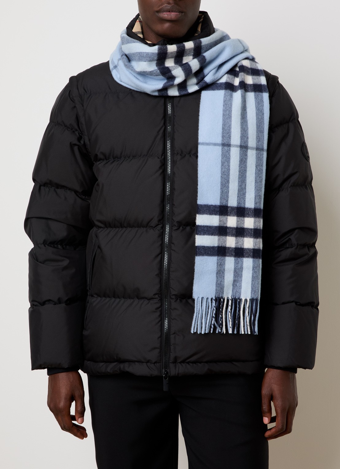 Burberry Sjaal van kasjmier met ruitdessin 170 x 30 cm  - voorkant 3 staalblauw