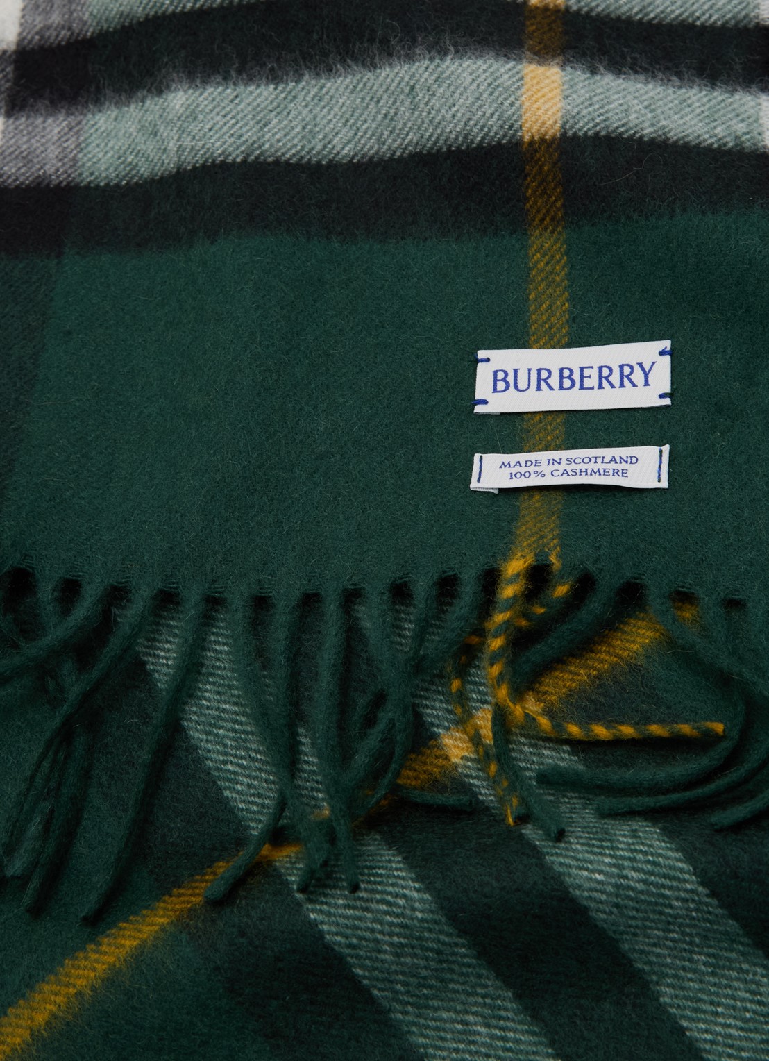 Burberry Sjaal van kasjmier met ruitdessin en franjes 170 x 30 cm  - detail 2 donkergroen