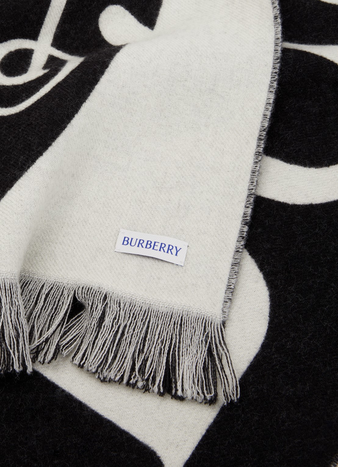 Burberry Sjaal van wol met logoprint 170 x 30 cm  - detail zwart
