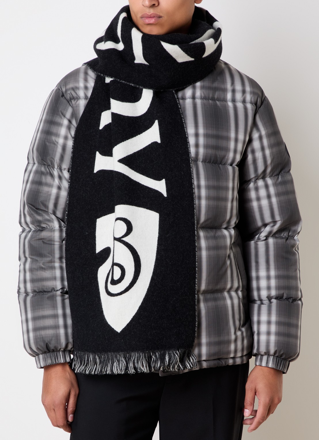Burberry Sjaal van wol met logoprint 170 x 30 cm  - voorkant 3 zwart